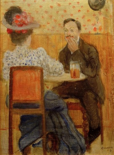 Paar aan de biertafel door August Macke